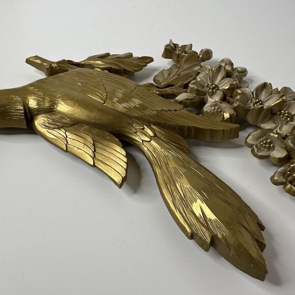 Vintage Dart Ind Gold Bird & Flowers Hanging Wall Plaques Plastic Set 60s Decor - Picture 14 of 16